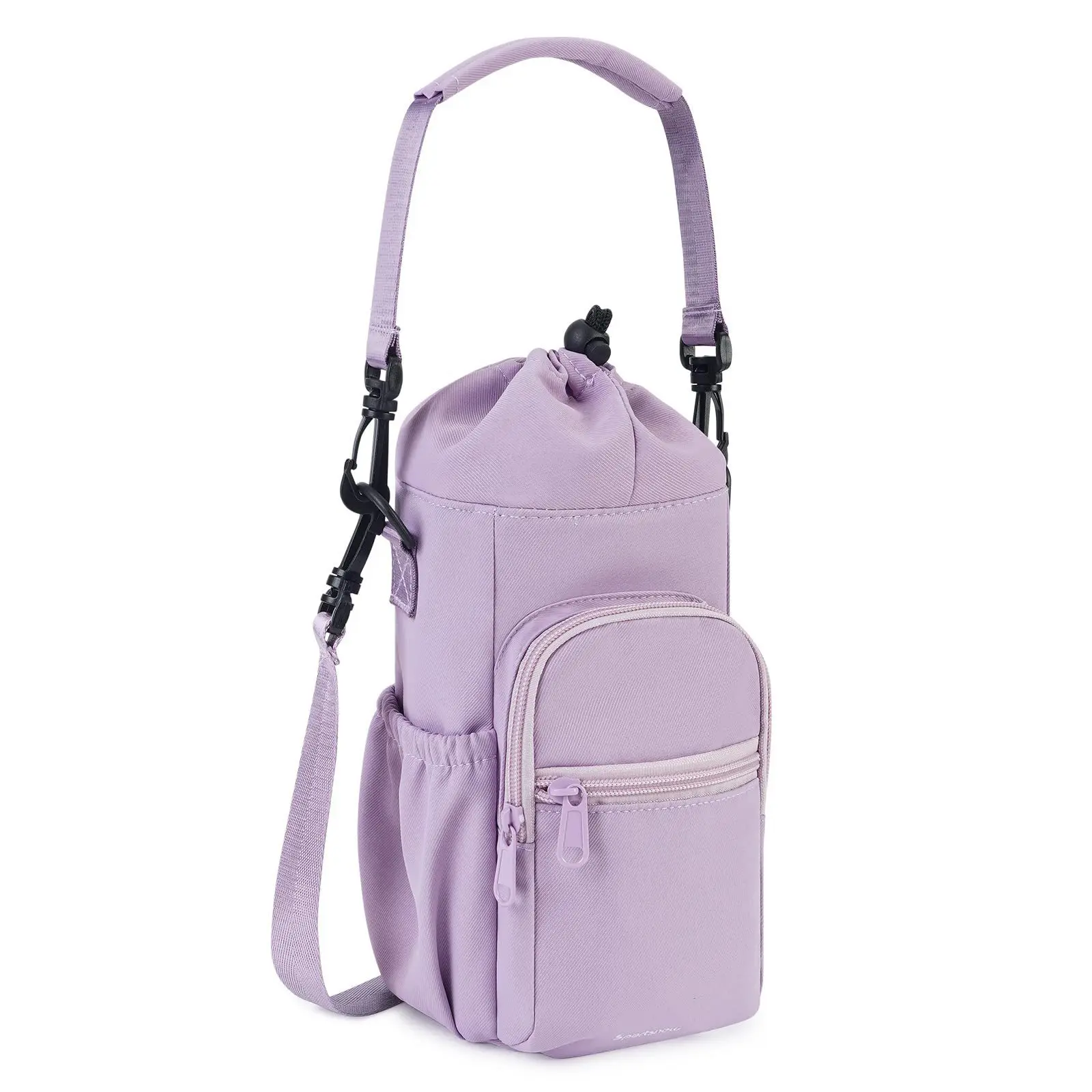 Water Bottle Holder Bag Pouch with Adjustable Strap Cute Silicone Straw Cover Topper Cap with front zipper pocket
