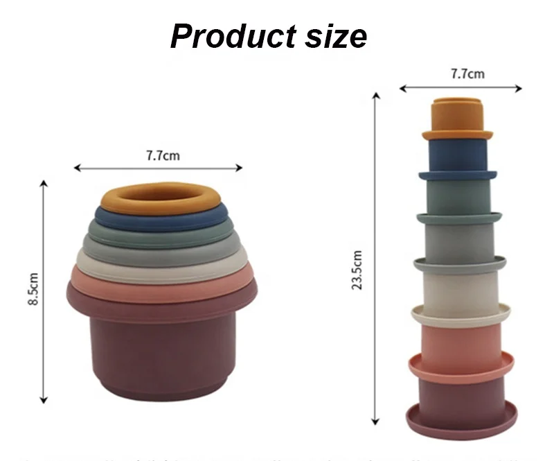 BPA free Silicone Stacking Cup Toys Nesting Montessori Cup Children Educational Toy Kids Learning Activity Baby Bathing Toy