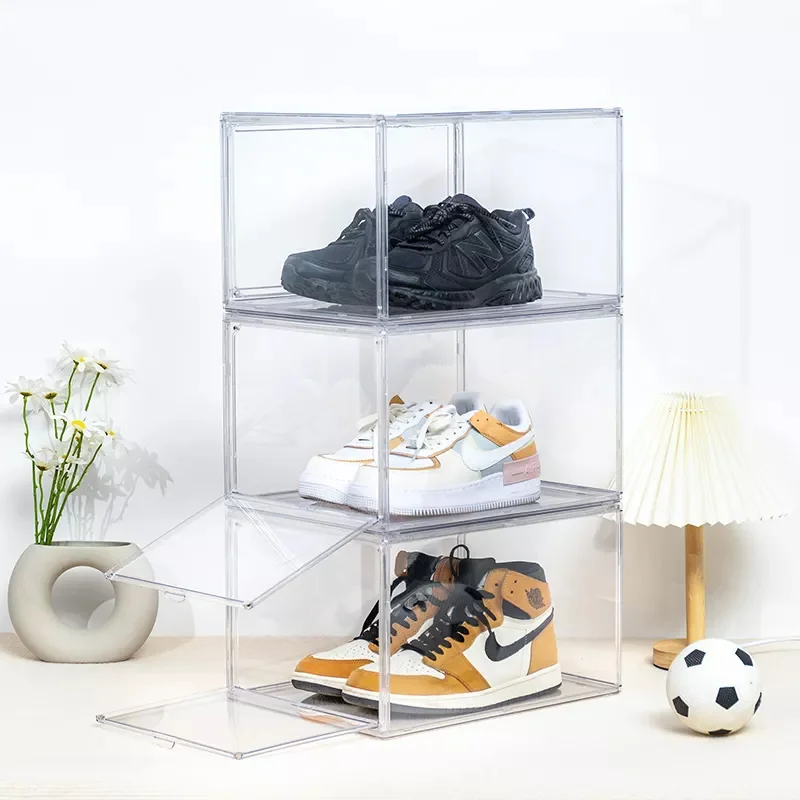 New Big HIGH Clear Plastic Stackable Sneaker Storage Box Large Magnetic Shoe Box