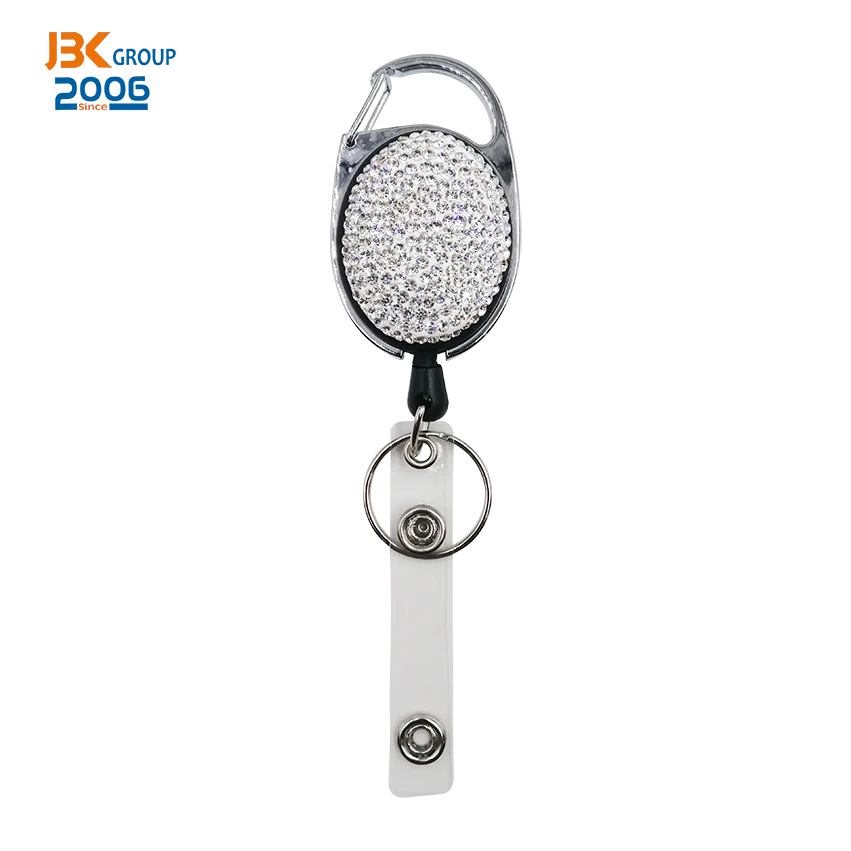 Metal Clip Key Ring Sublimation Retractable Badge Holder Reel for Medical Nurse Name Card Keychain Custom Glitter Rhinestone JBK