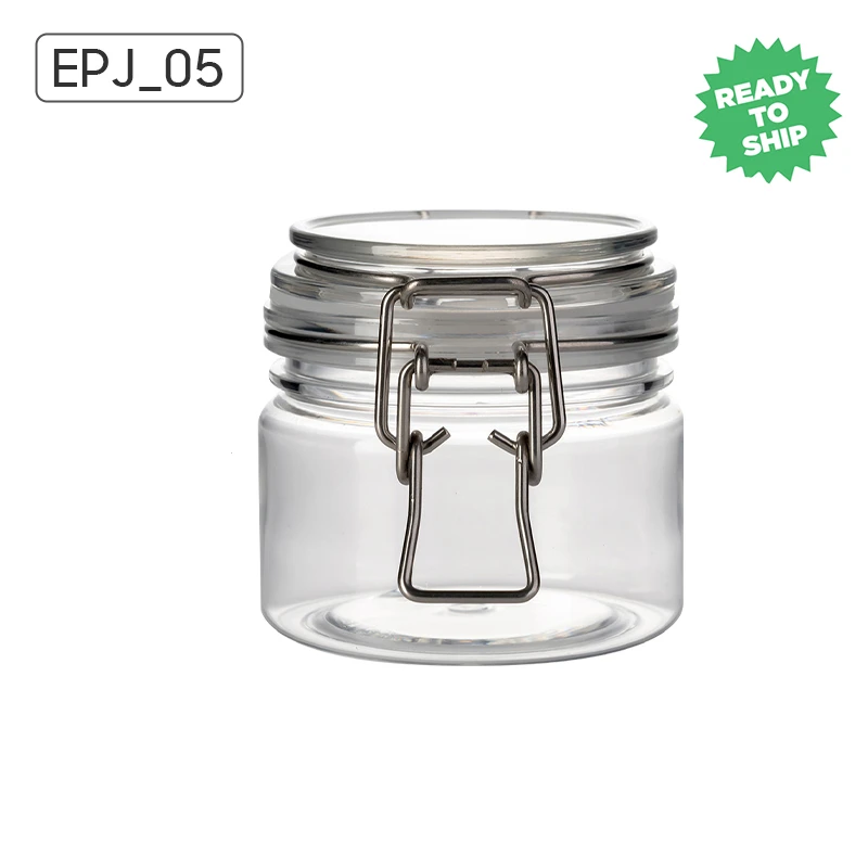 RTS 10pcs / lot 200ml Freshness Preservation PET Plastic Food Container Oil Soft Sweets Clip Top Storage Jar