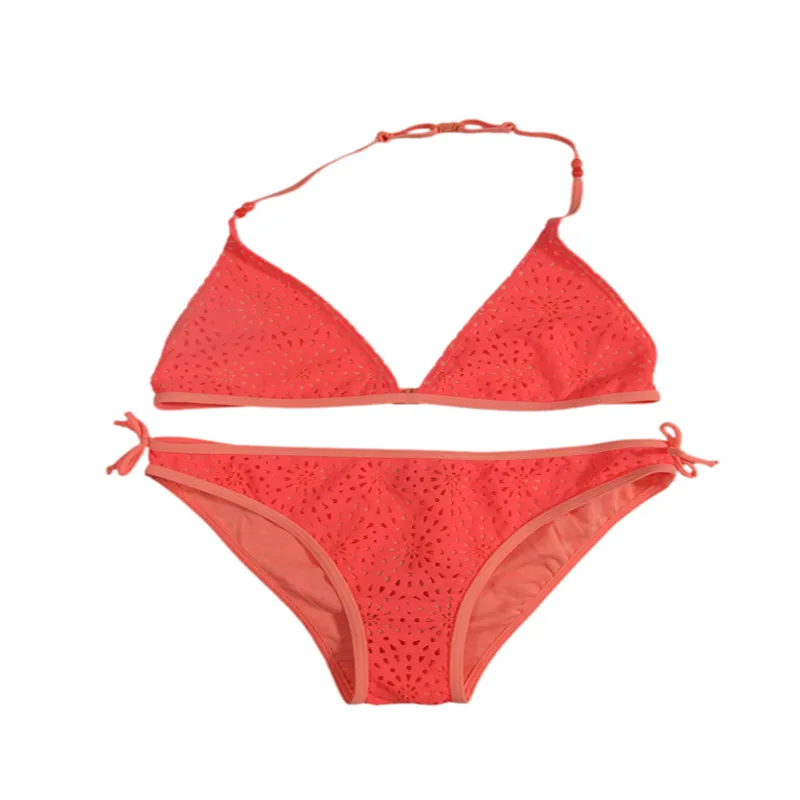 OEM brand  solid color kids girls  swim bikini two pieces sets with  adjustable straps