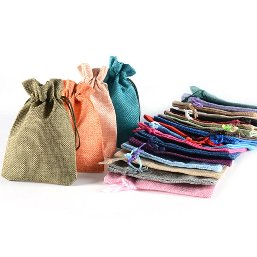 Handmade DIY craft baby shower grocery packaging Christmas hanging drawstring pouch burlap favor sack jute 6x9