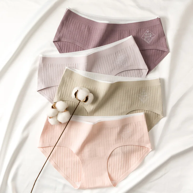 Лидер продаж, новый дизайн, хлопковые трусики в полоску, бесшовные женские хлопковые трусы, однотонная одежда для сна, нижнее белье