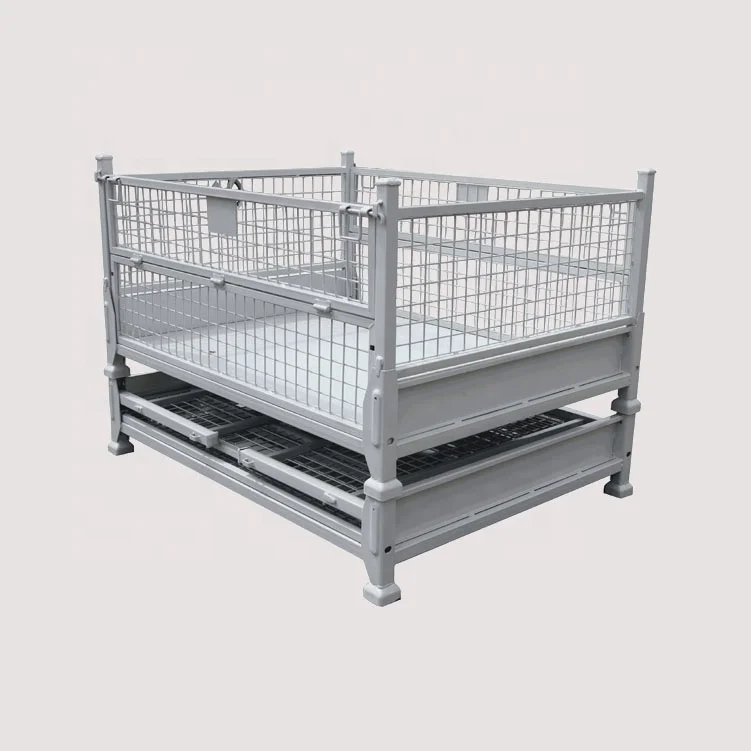 Mesh Box Wire Cage Metal Bin Storage Container Wire Mesh Crate Foldable Stackable Steel Storage Cage