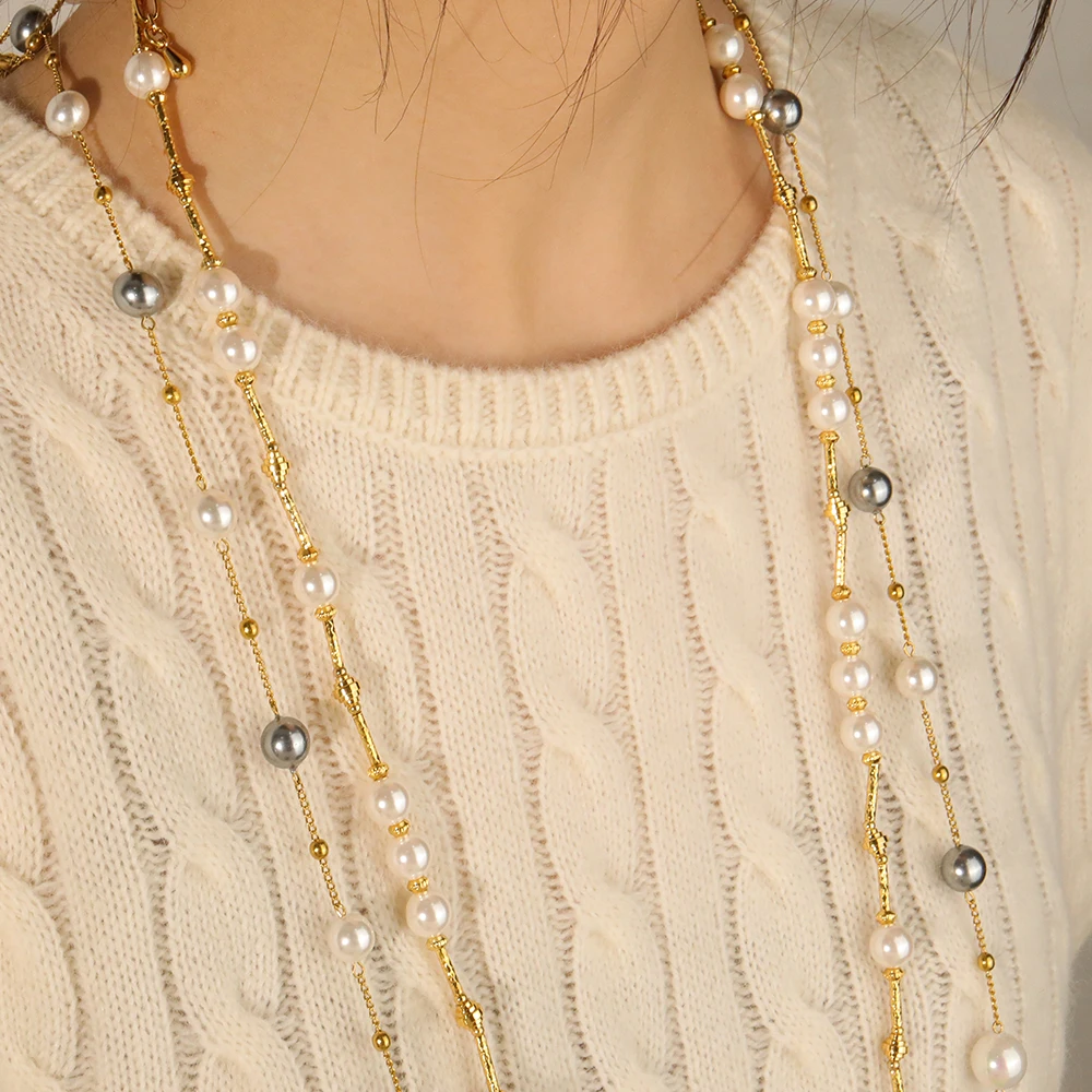 Fashion Trendy 8mm Sweater Chain Handmade Long Big Bead Pearl Necklace Women Jewelry