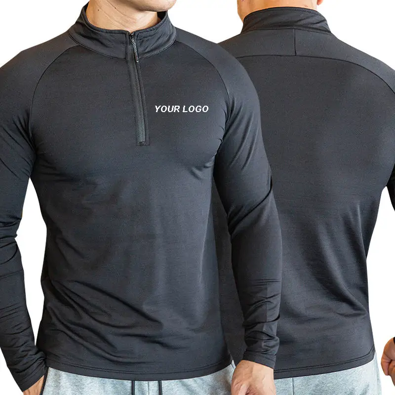 Quick Dry fitness mens Athletic quarter zip up T-shirt long sleeve top t shirt for men performance golf quarter zip pullov