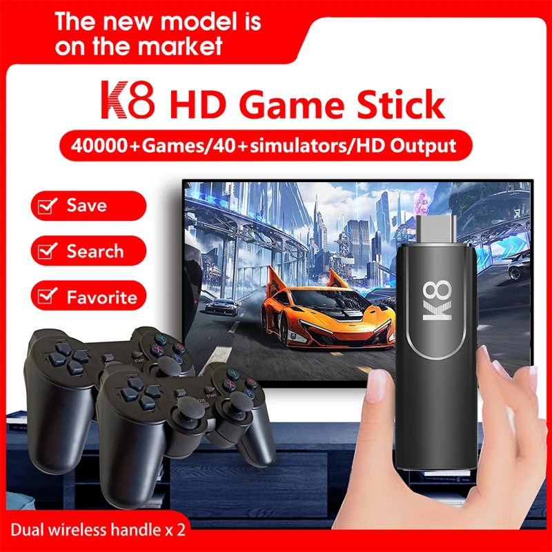 J K8 Game Stick with Dual 2.4G Wireless Gamepad Support 4K HD Output Portable Classic Video Game Console