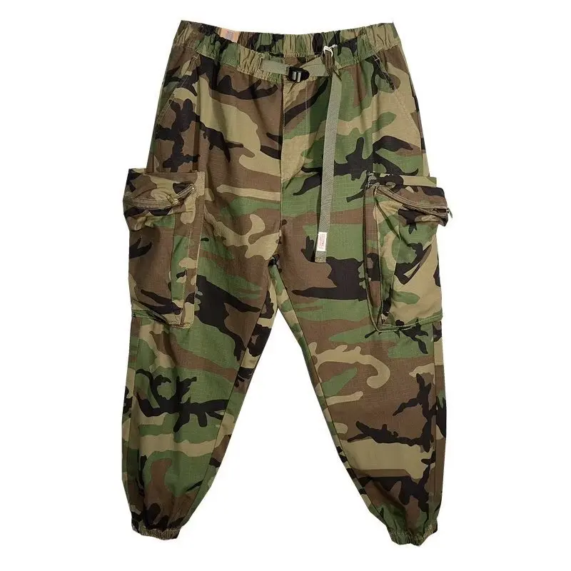 Camouflage Cargo Pants Men Casual Harem Ankle-tied Pants Trouser  Elastic Waist Cargo Trouser