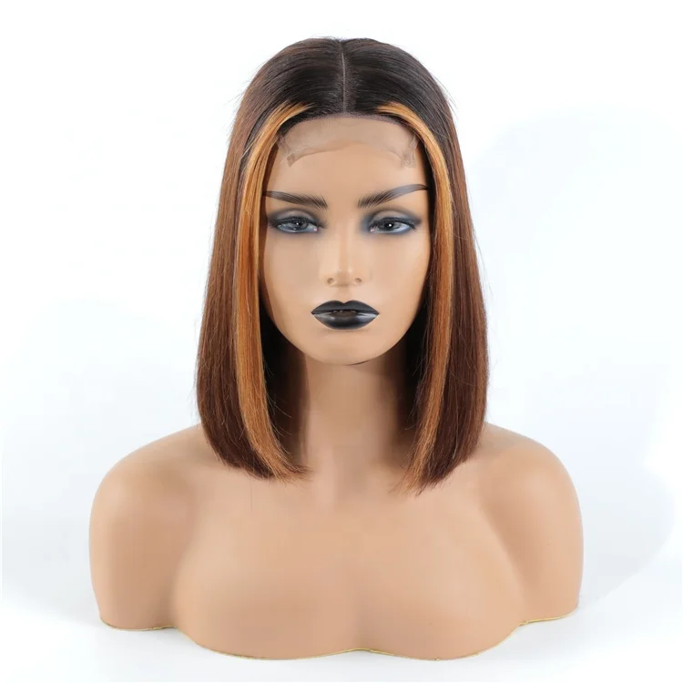 
 Горячая Красота Волосы Выделенные парики 4/27 короткий Боб цвет парик бразильские Виргинские прямые человеческие волосы кружева передний парик  