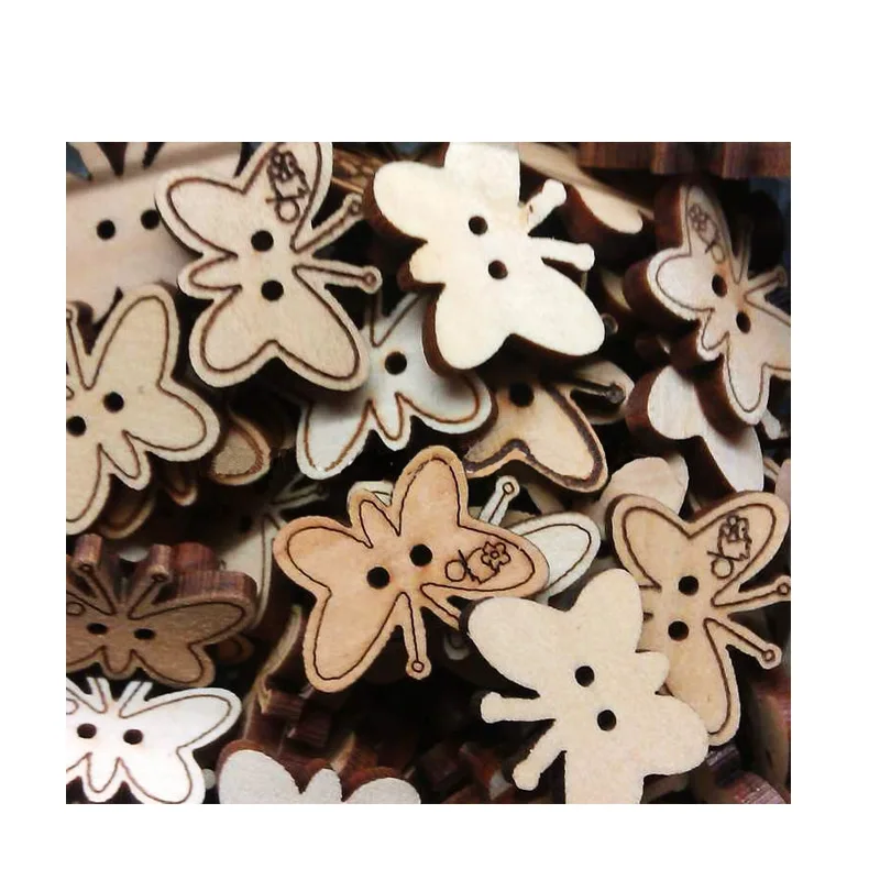 wanfeng New Design Wood Button lace pattern clock printed wooden buttons