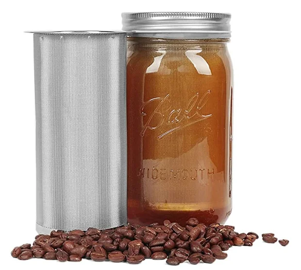 Фильтр из нержавеющей стали для кофе пищевого класса 304, фильтр для кофеварки холодного приготовления, 1 кварта, 32 унции, каменная банка с широким горлышком