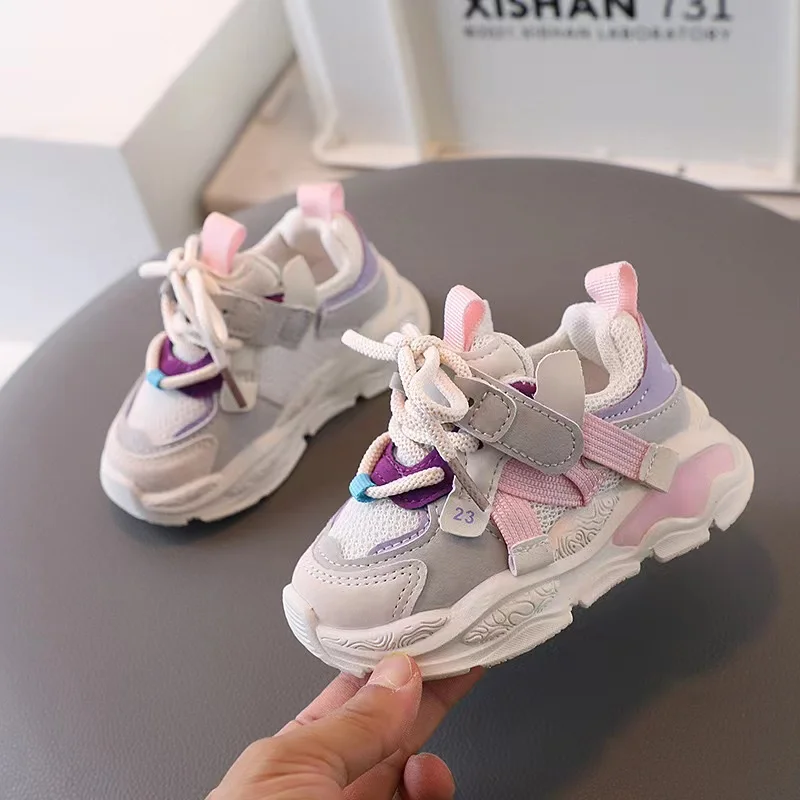 Factory Wholesale Sports Shoes For Kids Fashion Trend Children Girls Running Footwear Cheap Leather Mesh Casual Sneakers Shoes