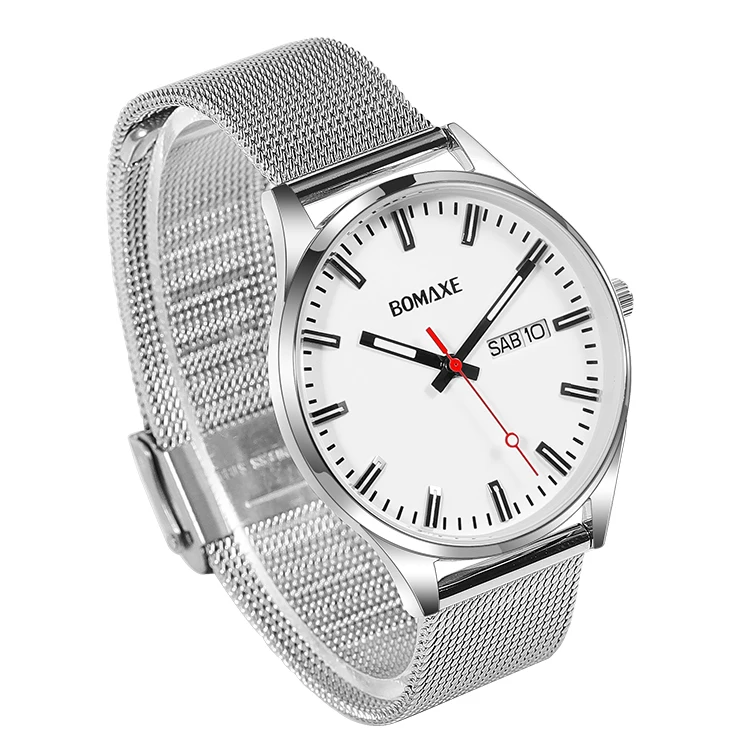 BOMAXE Classic Girls Hand Gold Case Steel Mesh Strap Custom Waterproof Luxury Glass Black Watch