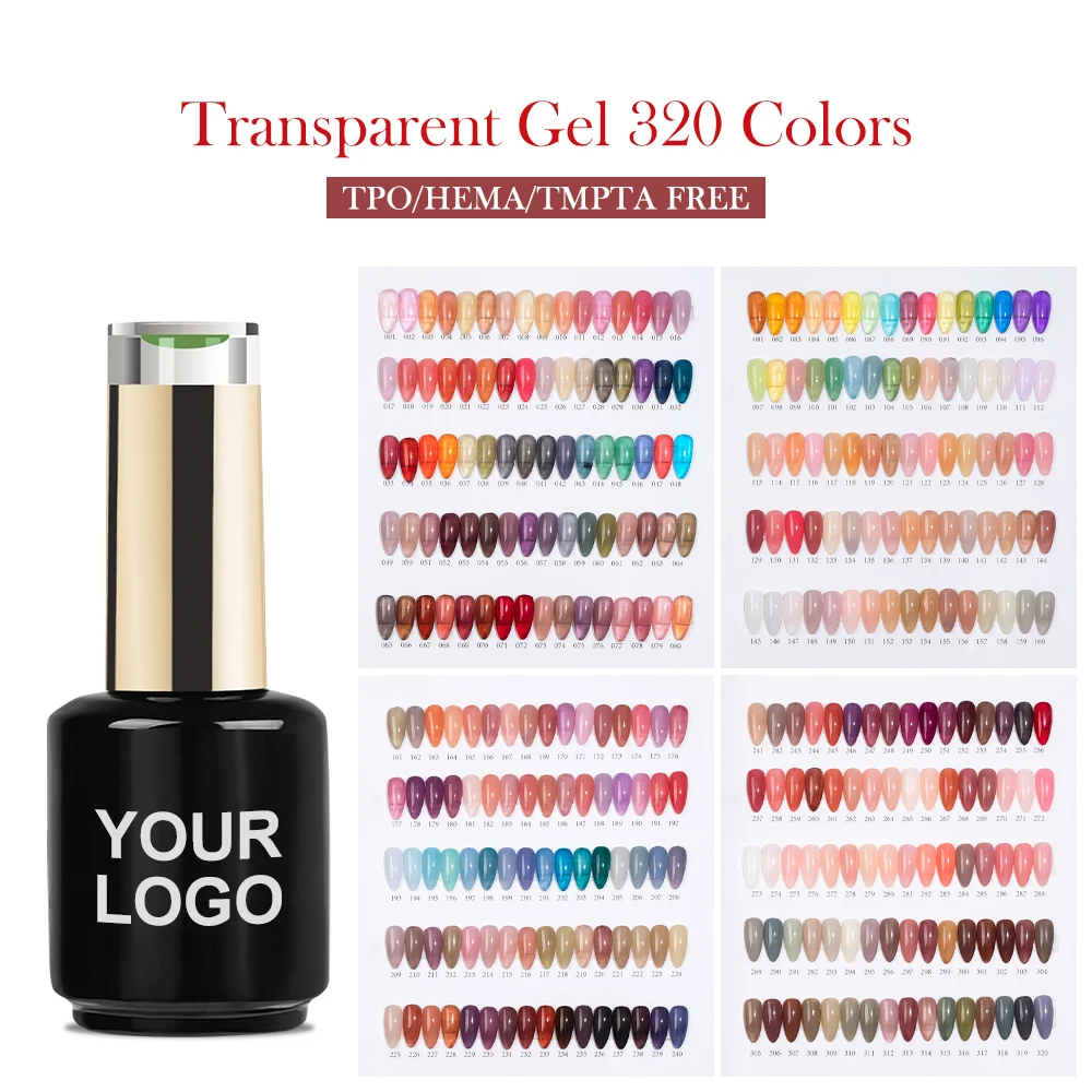 Transparent Color Gel Nail Supplies Wholesale 320 Colors OEM Free HEMA Nail Gel Polish UV Gel Nail Polish