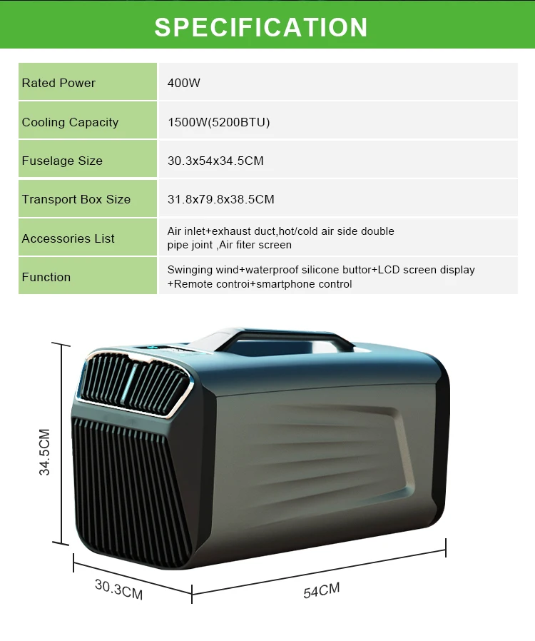 5200 btu Cooling Capacity  climatiseur with Remote Control Mobile Camping Air Conditioner Unit for RV Dorm Kitchen Office