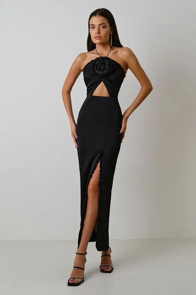 Summer sexy 3D flower halter bandage gown evening dress backless long women formal dress