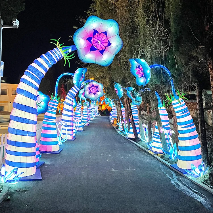 Lunar New Year Colorful LED Lantern Light Chinese New Year Decorations Fabric Spring Festival Lantern Silk