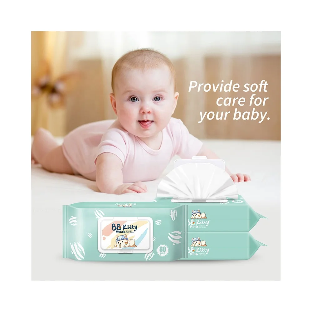 BB Kitty Wholesale Baby Wipes Wet Tissue Custom Logo Bucket Children Disposable OEM Fragrance Free 80pcs Baby Wipes