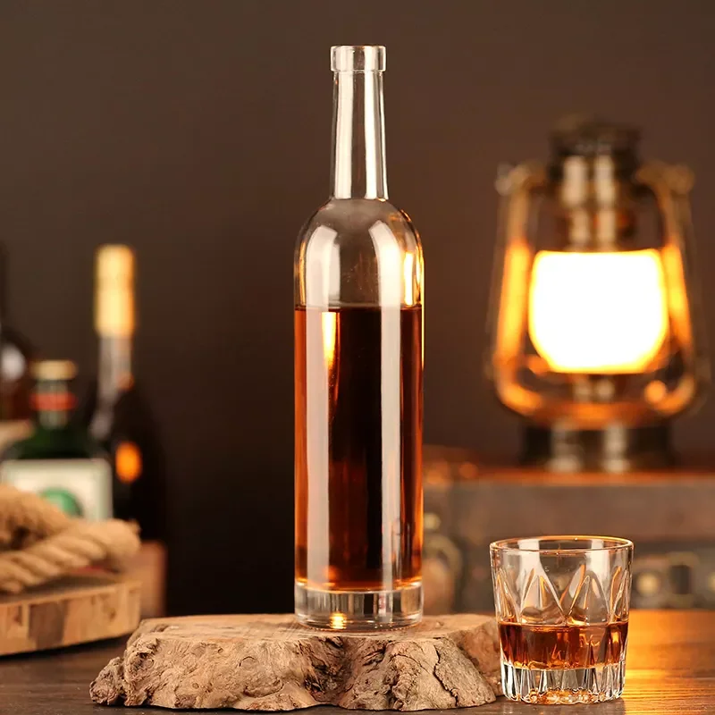 375ml 500ml 750ml  round empty flint glass liquor wine gin Whisky Vodka tequila glass bottle with cork lid