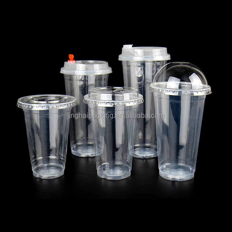 Disposable Custom Glass Take Away Cups Plastic PP Cup With Lids and Straws Cold Drinks Beverages