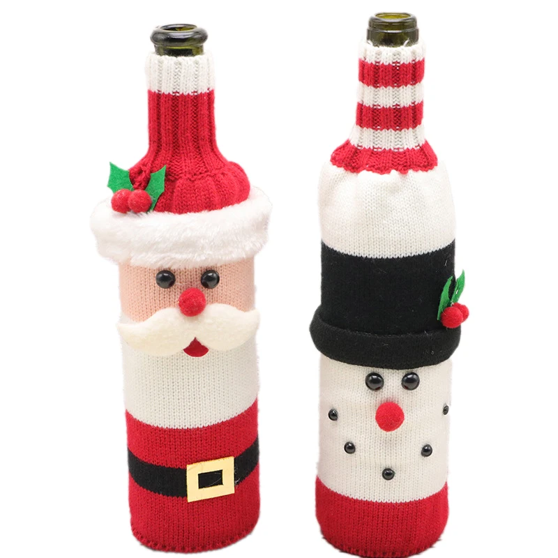High quantity Knit Christmas wine set Santa Claus Champagne bottle set Christmas decorations for family table