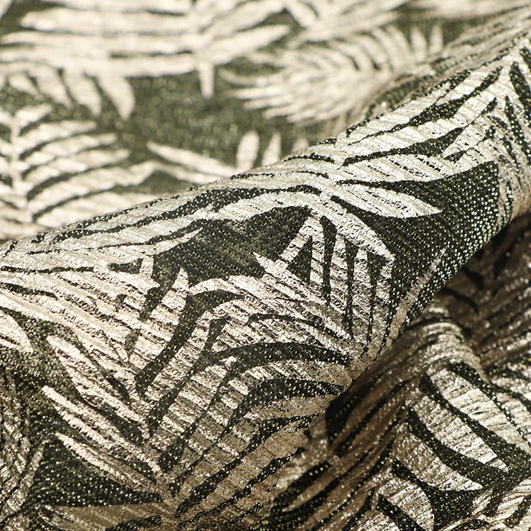 Fashion design 100% polyester knitting black silver hot stamping pleated fabrics for women evening dress