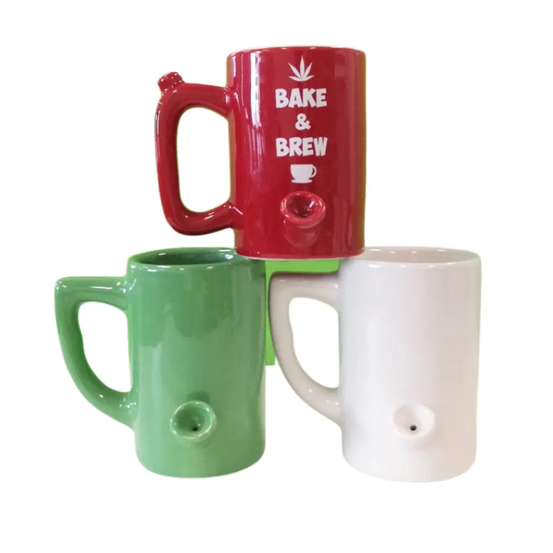 Wholesale Smoking Ceramic Cups Smoke Coffee Pipe Mugs Wake And Bake Tobacco/tea Pipe Cup