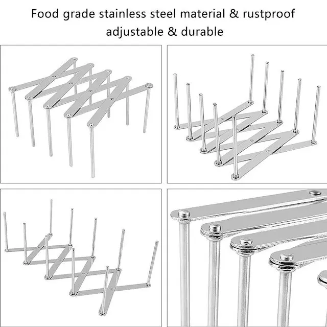 Metal Telescoping Adjustable Plate Stand for Kitchen Organizer Drying Dish Board Telescoping Plate Holder
