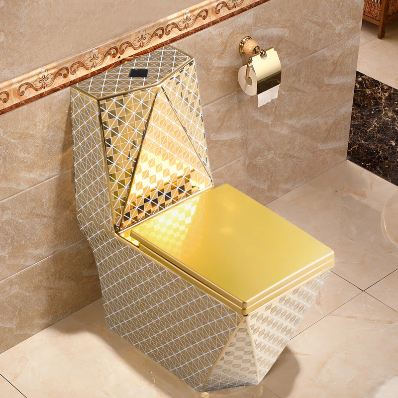Electroplated ceramic sanitary wc couleur or de toilette water closet gold and white diamond golden toilet