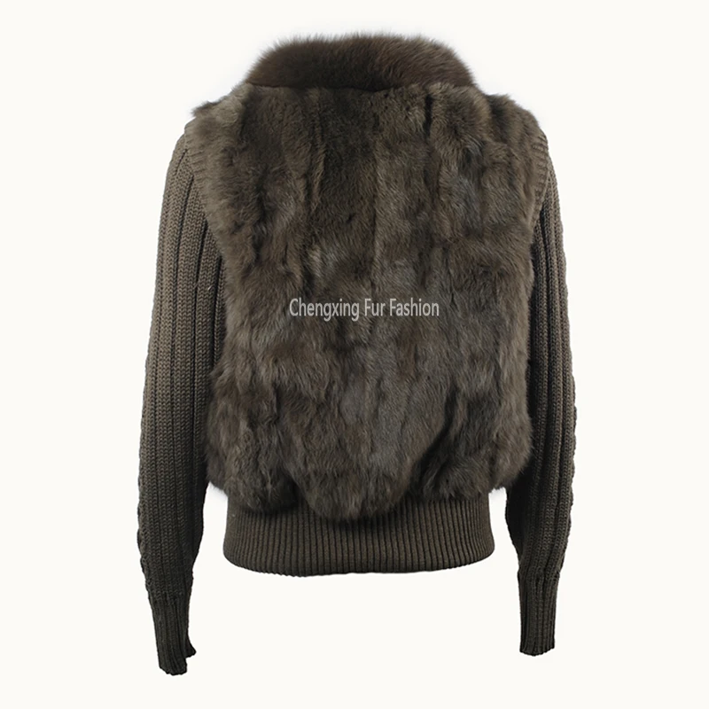 CX-G-A-283C New Natural Rabbit Fur Jacket With Real Fox Fur Collar Real Rabbit Fur Coat In Stock