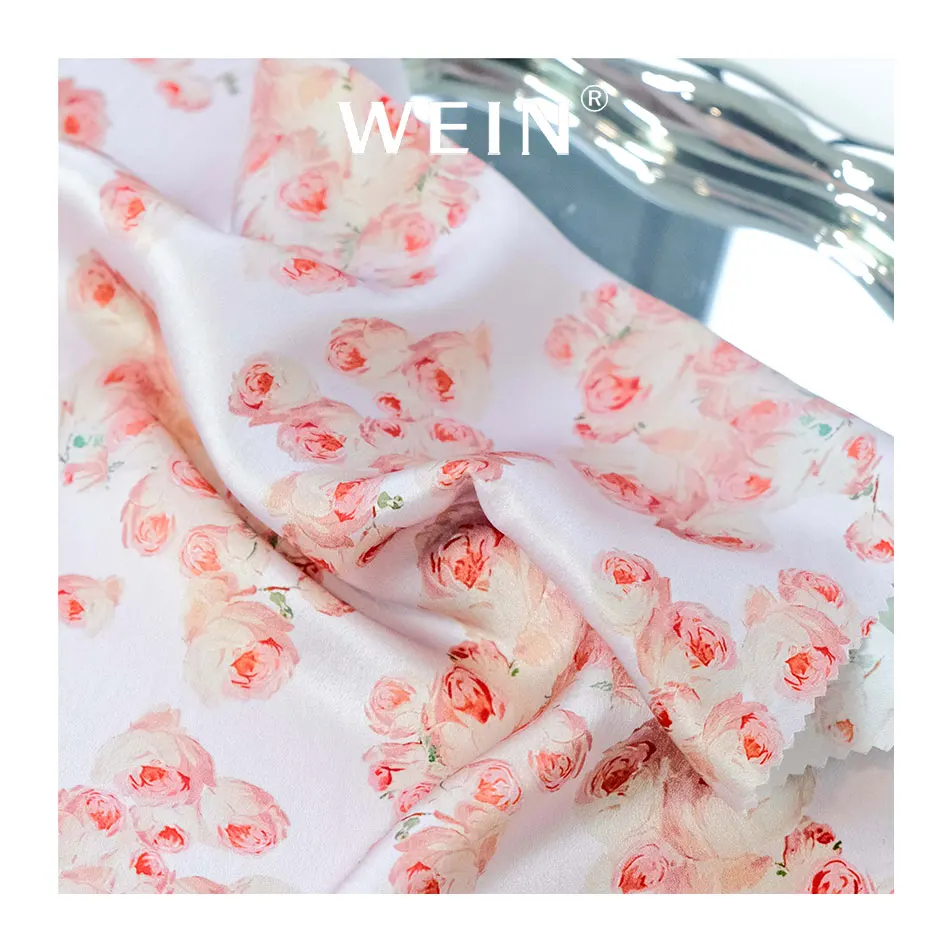 WI-Z0616 Custom Digital Printing Fabrics Silk Satin Rose Floral Pattern Fabric For Clothes
