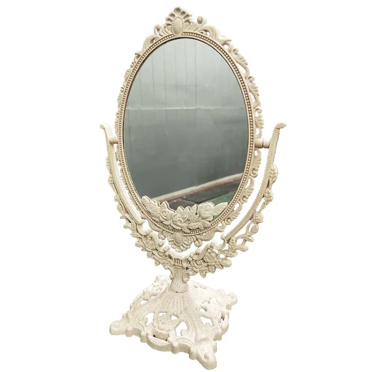 Wholesale Reversible Mirror Desktop Make-up  Mirror Rotating European Style Engraved Dressing Mirror Wheat Straw