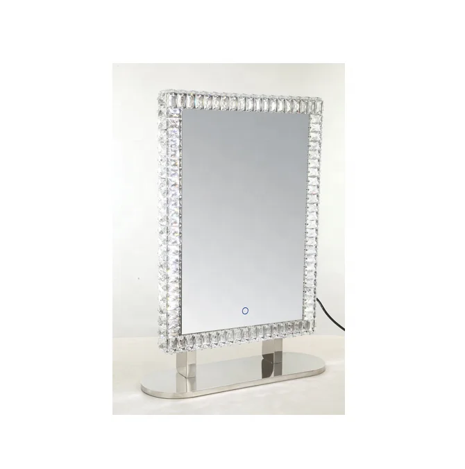 
ILUMAY rectangle tabletop glass Sparkly crushed diamond vanity mirror with 3 color lights 