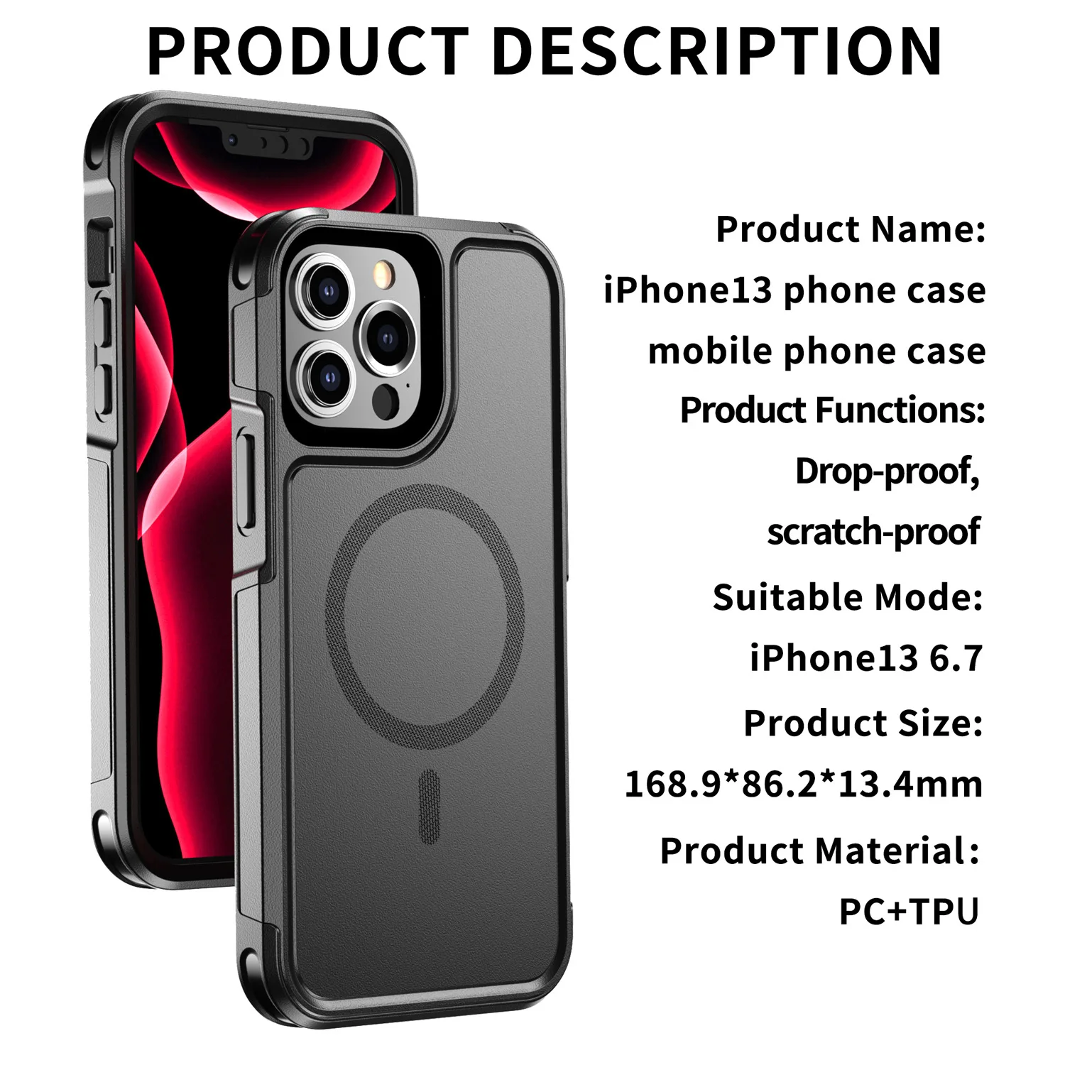 Защитный Магнитный чехол для iPhone 13 Pro жесткий ударопрочный из поликарбоната и ТПУ 11