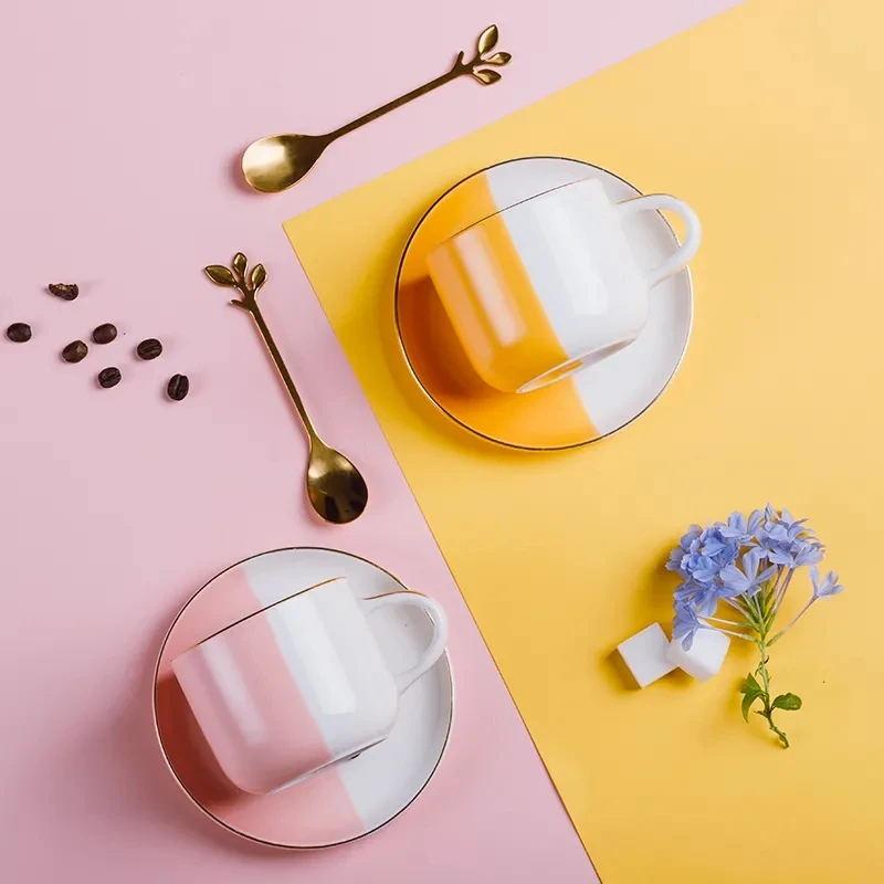 
European ceramic coffee cup and saucer creative design restaurant coffee cup set 