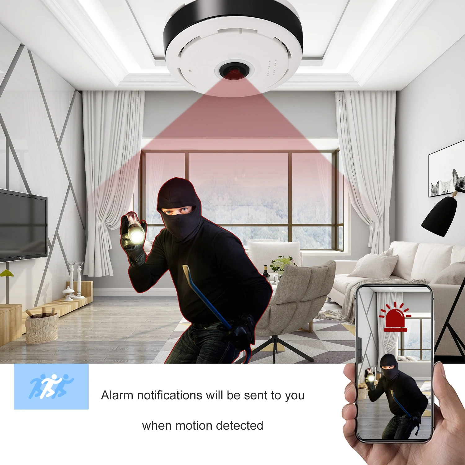 V380 Flying Saucer Smoke Detector Hd 5mp Fish Eyes Panoramic IP Wireless Wifi Camera