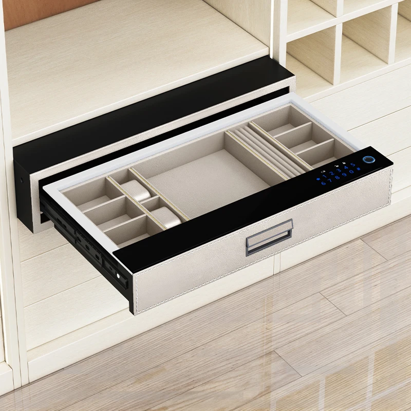 Custom Household Embedded Home Jewelry Drawer Leather Safe Box Cabinet Fingerprint Wood Password Lock Storage Drawers