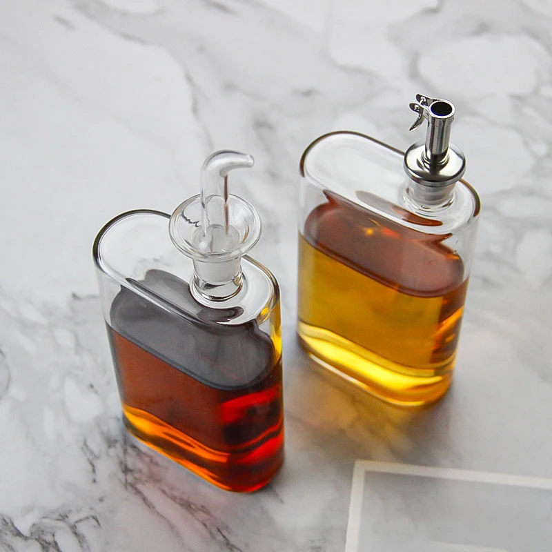 56H Stainless Steel Oil Bottle Borosilicate Glass Container Kitchen Seasoning Container Sauce Vinegar Bottle Oil Dispenser