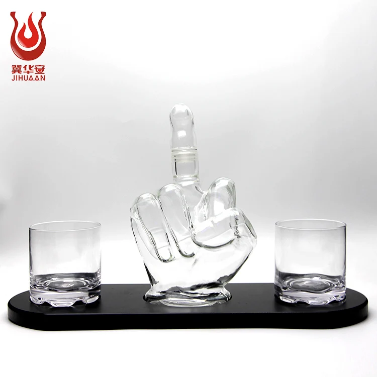 customized shaped whiskey glass bottle vodka glass Decanter Hand shaped wine bottle modern whisky decanter