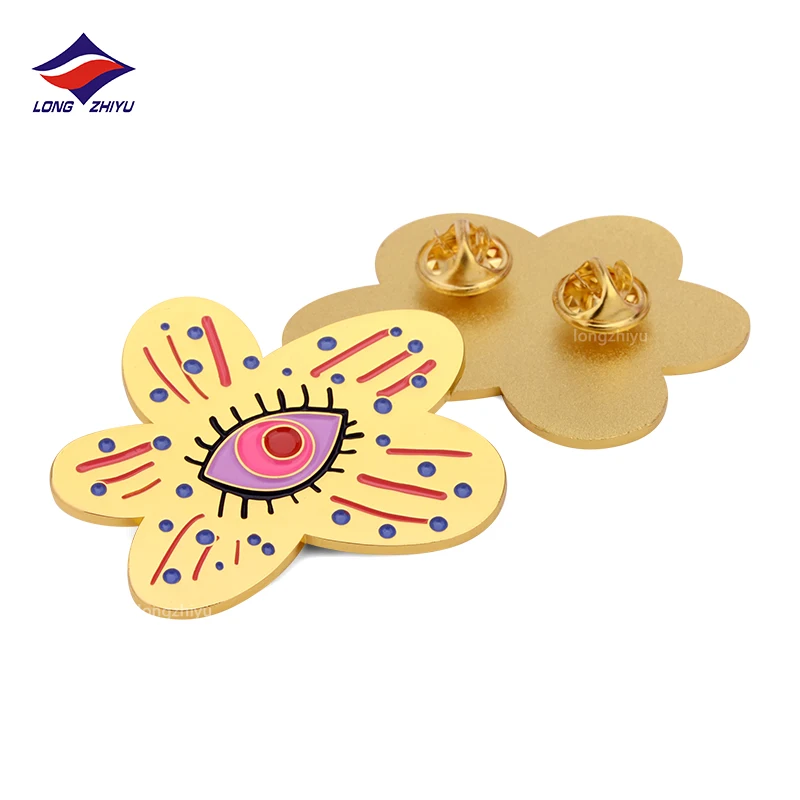 Longzhiyu soft enamel pin manufacturer custom flower lapel pins metal logo cartoon gold plated pins wholesale