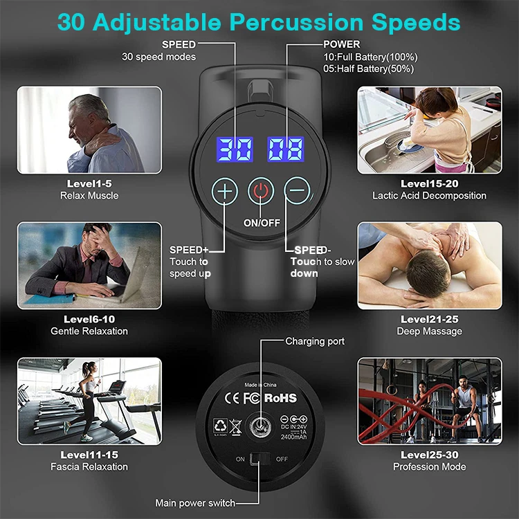 12Mm Profesional Percusion Portatil Digital De Fascia Profunda Corporal Booster Lcd 30 Velocidades Pistola De Masaje Muscular