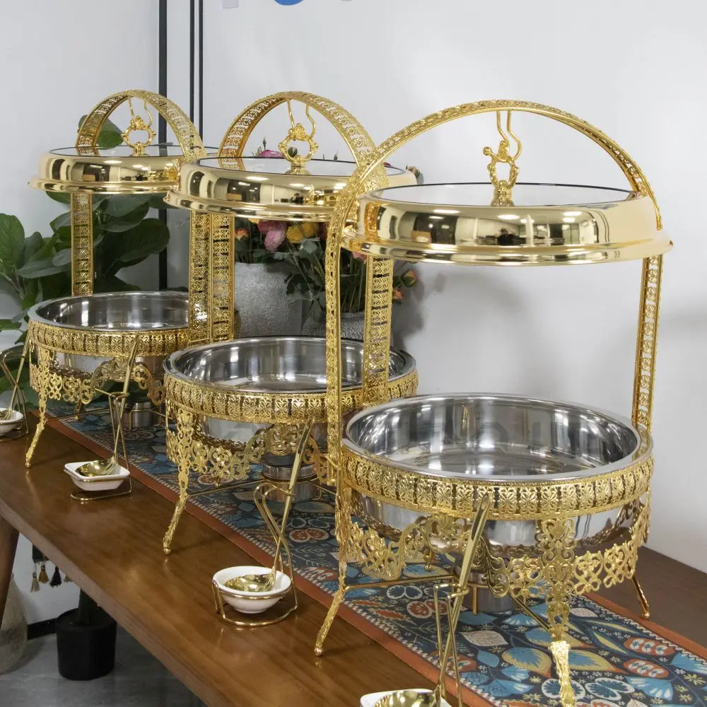 Stainless Steel Chafing Dish Set With Fuel Heater Hanging Cover 8L / 9L Gold