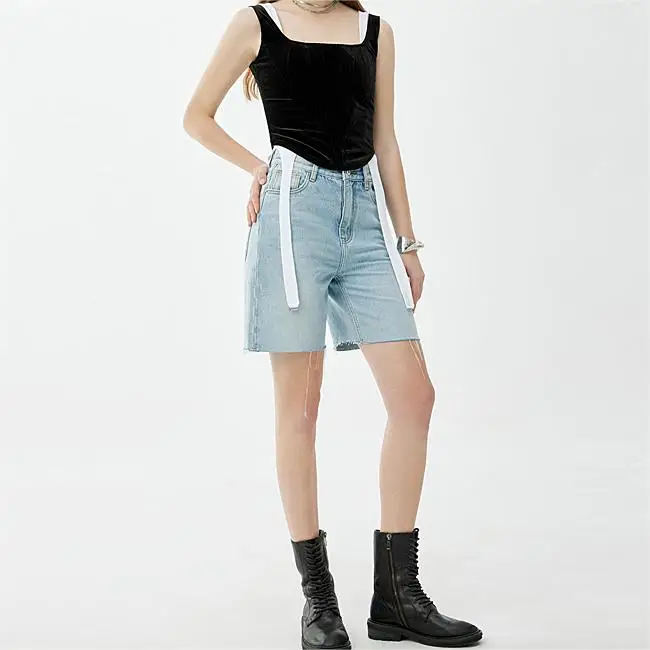 New high-waisted jeans Fashion raw edge denim shorts with casual riding pants
