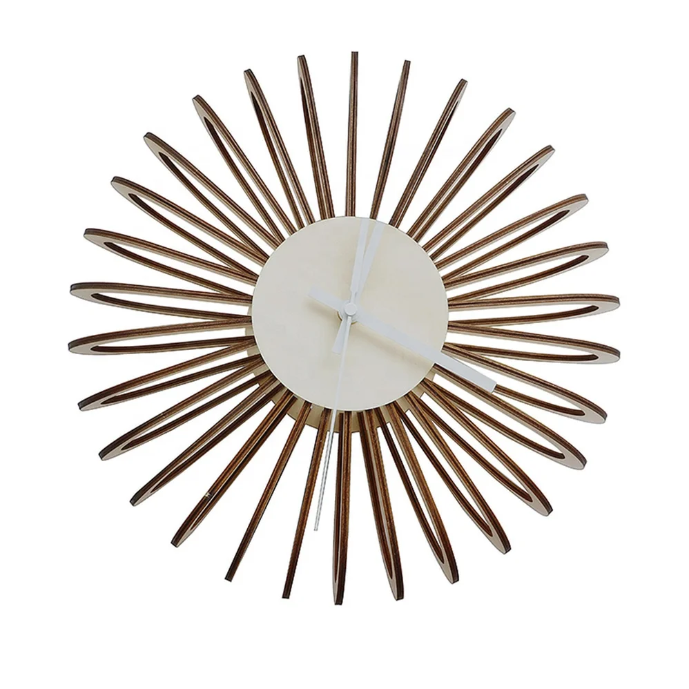 Wholesale Factory Suppliers Exquisite Laser Cut Natural Wooden 3D Creative Wall Clock Home Decor