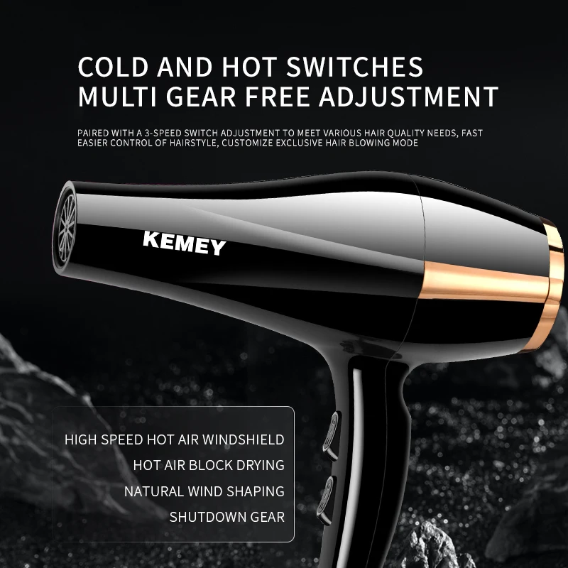 KEMEI Km-5815 Quick Fast Dry Hair Dryer 1600w High Speed Strong Wind Hair Blower Quick Fast Dry Hair Dryer With Styling Nozzles