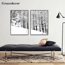 Winter Scene Art Oil Painting Black White Birch Trees Painting