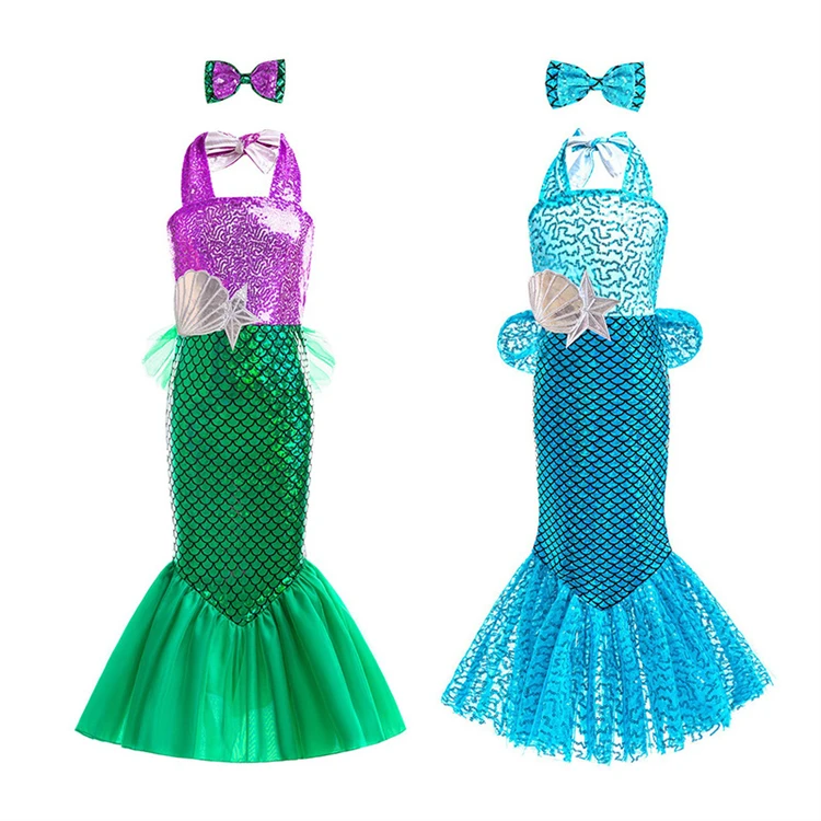 HIPPO KIDS Sequined Mermaid Dress with a Bow Kids Costumes Halloween
