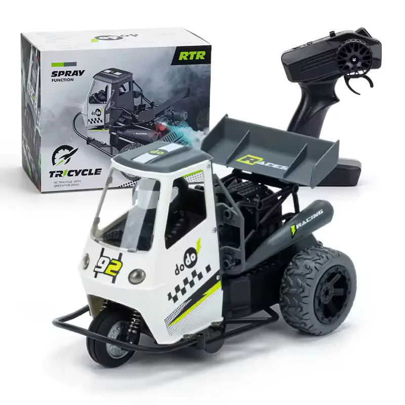 Wholesale 1/16 Scale 3-Wheel Radio Control Motorcycle Tricycle Kids Includes Light Spray Remote Controller USB Cable Packaged