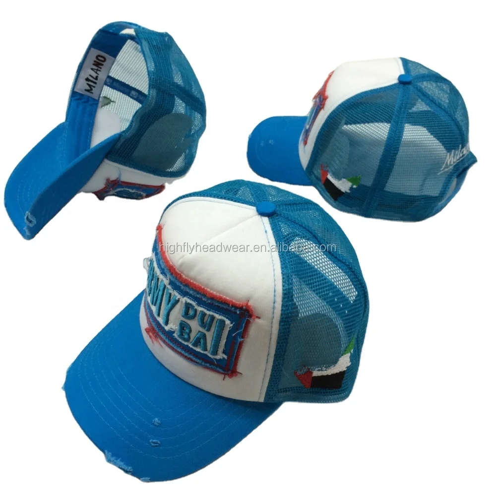 Applique Embroidery Logo Shabby Brim Australian Trucker Caps Mesh Distressed Country Trucker Caps 5 Panel A Frame Baseball Cap